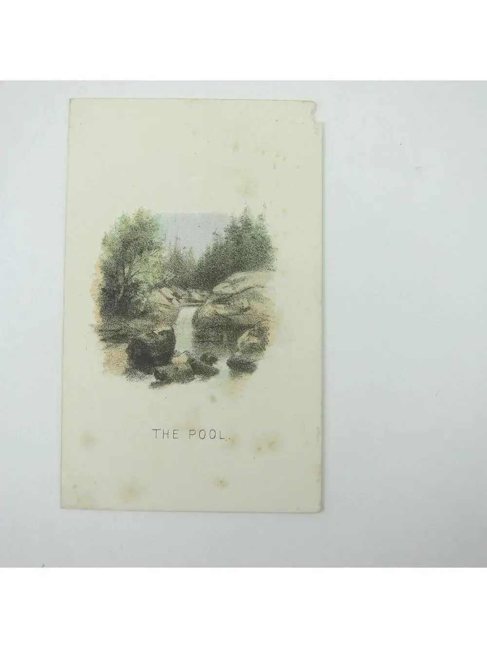 Color Lithograph Print Landscape The Pool North Conway New Hampshire Antique